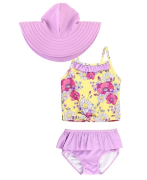 RuffleButts Baby Girls Ruffled Tie Tankini Swim Hat Set