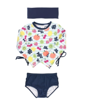 RuffleButts Baby Girls Cropped 2-Piece Rash Guard Swim Headband Set