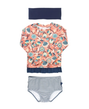 RuffleButts Baby Girls Ruffled 2-Piece Rash Guard Swim Headband Set