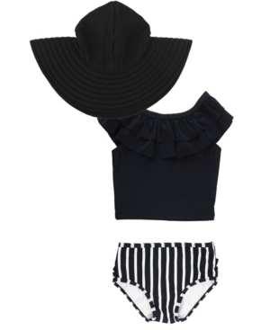 RuffleButts Baby Girls Ruffled Tankini Swim Hat Set