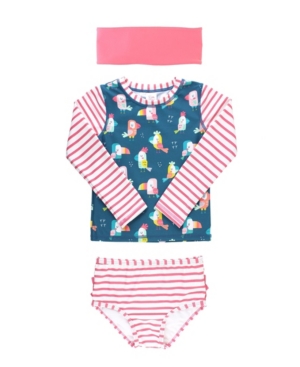 RuffleButts Baby Girls Ruffled 2-Piece Rash Guard Swim Headband Set