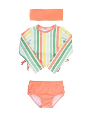 RuffleButts Baby Girls Cropped 2-Piece Rash Guard Swim Headband Set
