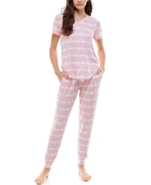 Roudelain V-neck T-shirt & Jogger Pants Pajama Set In Tubular Ti