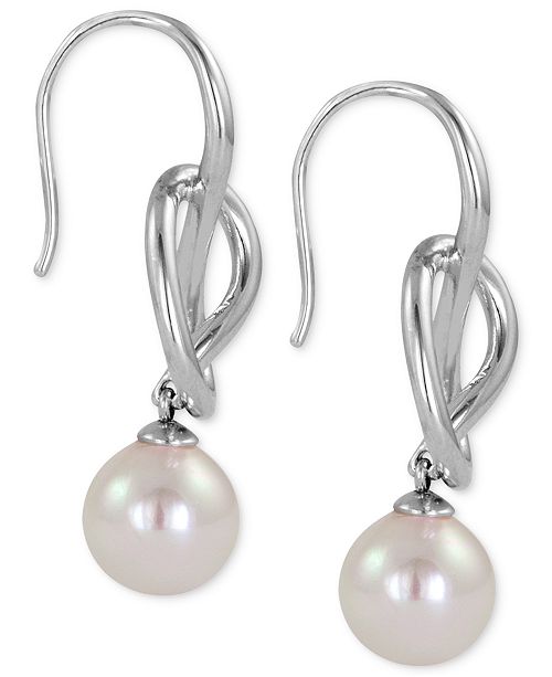 Majorica Sterling Silver Knot and Man-Made Pearl Drop Earrings (10mm ...