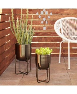 Set of 2 Black Metal Contemporary Planter, 16", 13"