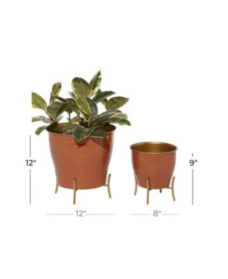 Set of 2 Orange Metal Farmhouse Planter, 9", 12"