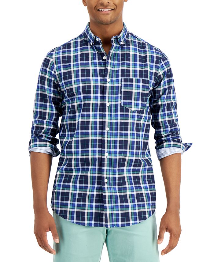 Club Room Men's Plaid Cotton Shirt with Pocket, Created for Macy's - Macy's