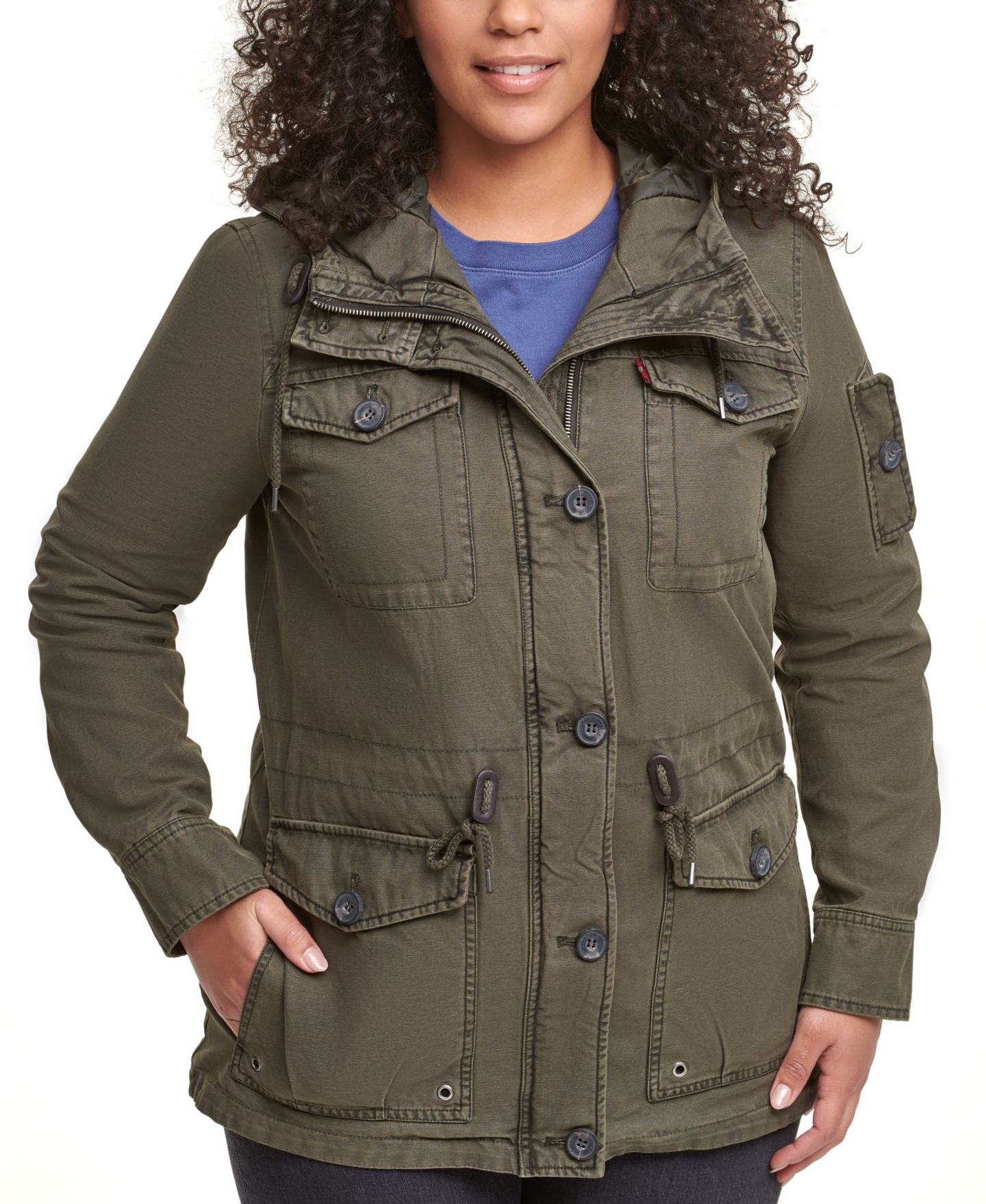 Женская куртка Levi's Trendy Plus Size Hooded Military, цвет: Армейский зелёный — фото 1