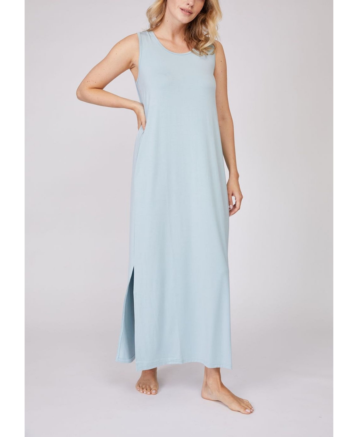 Shop Pure Fiber Pleated Back Drape Dress In Medium Blue