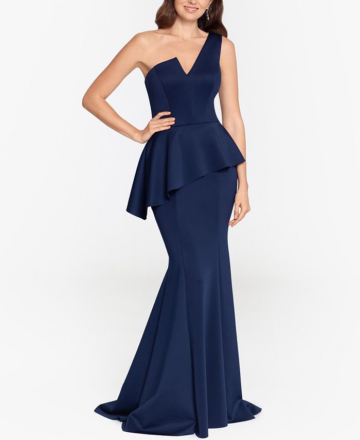 Betsy & Adam One-Shoulder Peplum Gown & Face Mask - Macy's