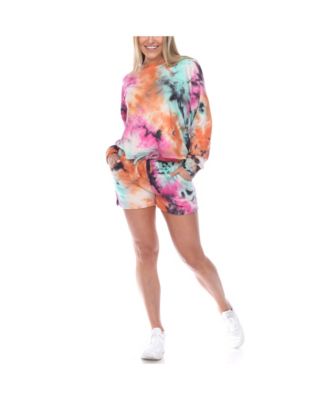 Women's Tie Dye Lounge Top Shorts Set, 2-Piece