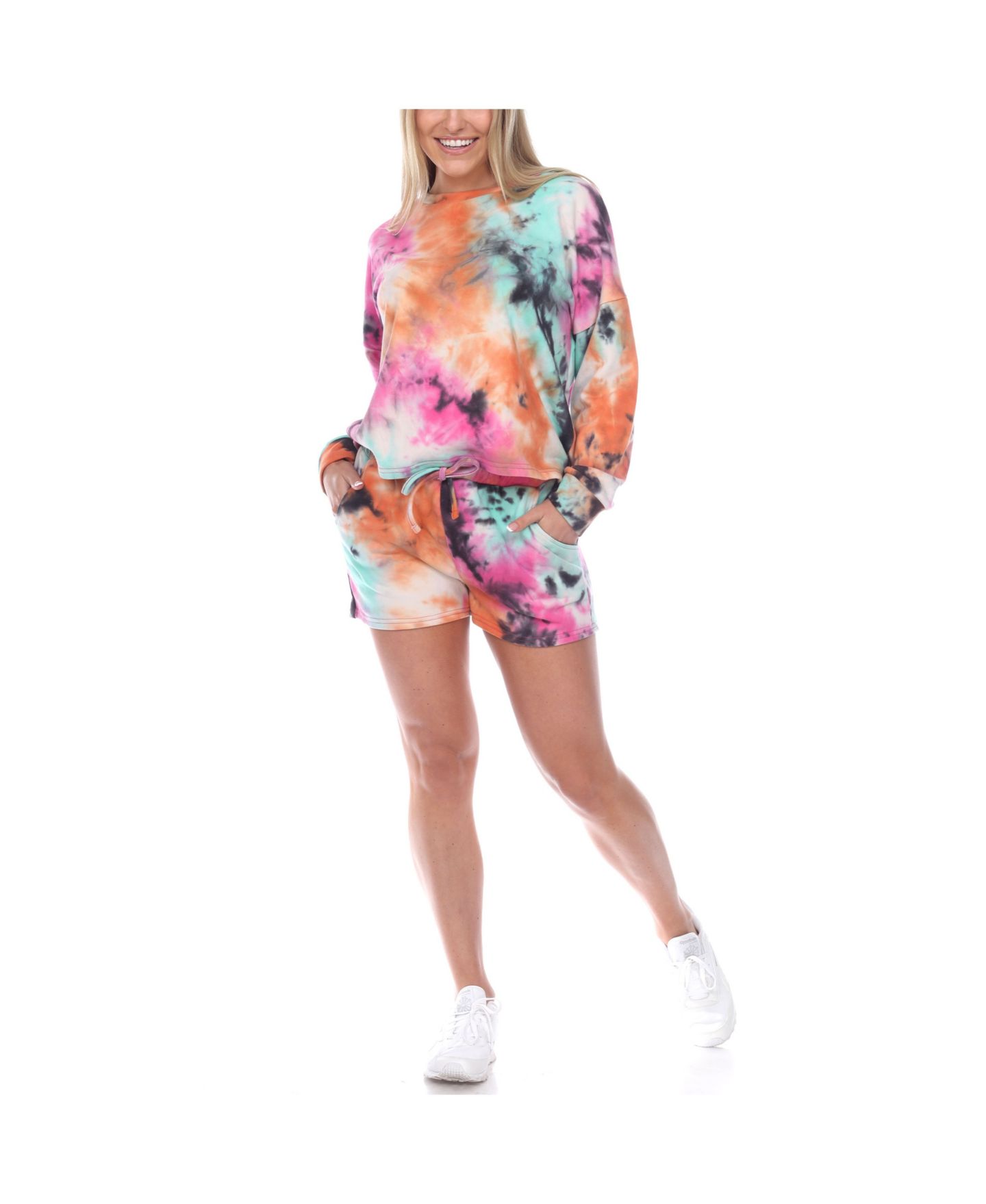 Женский комплект White Mark Tie Dye Lounge Top Shorts Set, 2-Piece, цвет: Мятный / Розовый — фото 1