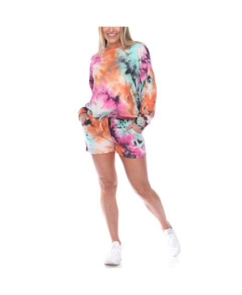 Женский комплект White Mark Tie Dye Lounge Top Shorts Set, 2-Piece, цвет: Мятный / Розовый