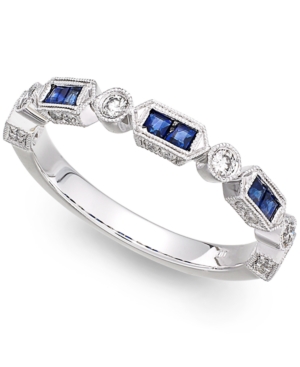 image of 14k White Gold Sapphire (1/3 ct. t.w.) and Diamond (1/5 ct. t.w.) Alternating Ring
