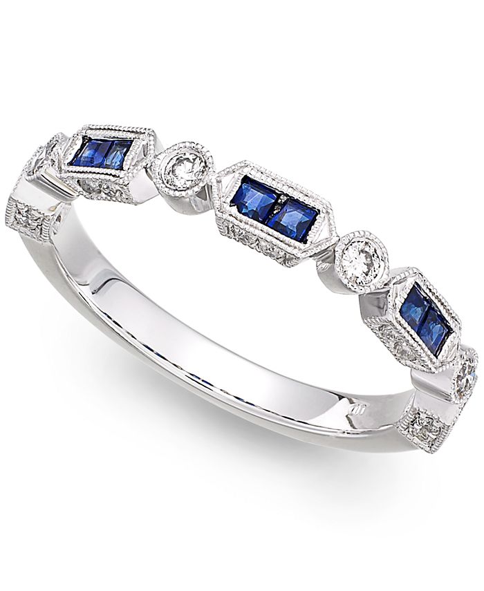 Macy's - 14k White Gold Sapphire (1/3 ct. t.w.) and Diamond (1/5 ct. t.w.) Alternating Ring