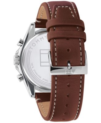 Men's Chronograph Brown Leather Strap Watch 44mm