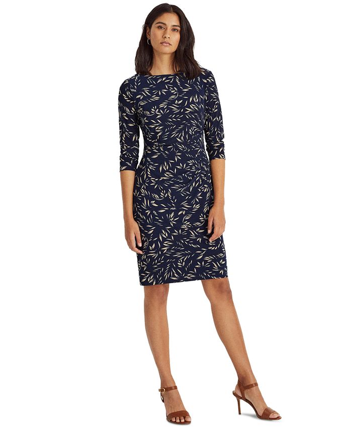 Lauren Ralph Lauren Printed Ruched Jersey Dress & Reviews - Dresses - Women  - Macy's
