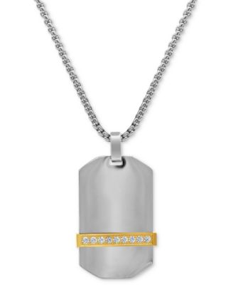 Men's Gold-Tone store Stainless Steel Cubic Zirconia Dog Tag Pendant Necklace