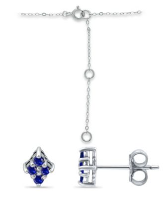 Simulated Blue Sapphire and Cubic Zirconia Clover Pendant and Earring Set, 3 Piece