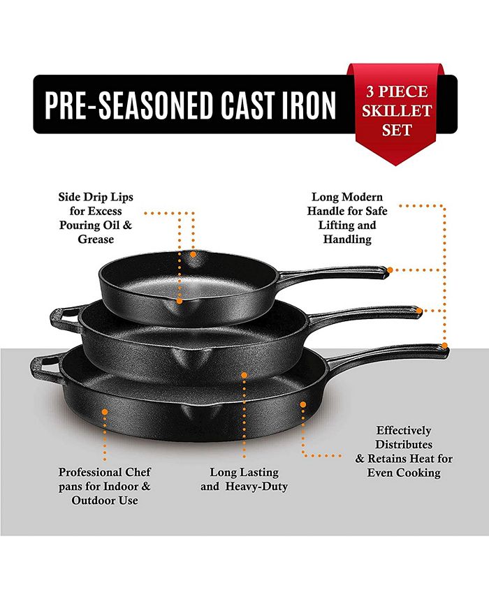 Bruntmor PreSeasoned Cast Iron 3 Piece Skillet Bundle Macy's