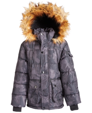 Diesel Big Boys Hooded Puffer Coat with Faux-Fur Trim
