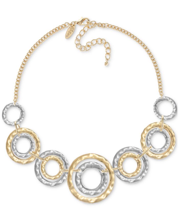 Style & Co Two-Tone Hammered Link Statement Necklace, 18" + 3" extender