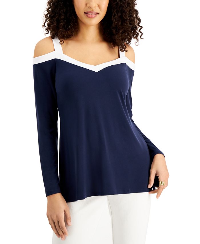 JM Collection Solid 3/4-Sleeve Cold-Shoulder Top, Created for Macy's ...