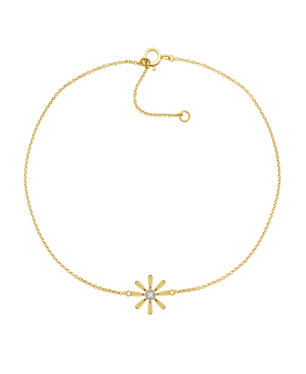 Diamond Accent Flower Anklet In 14K Gold-Plated Sterling Silver , 9" + 1" extender - K Gold-plated sterling silver