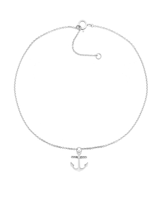 Macy's - Diamond Accent Anchor Anklet in Sterling Silver , 9" + 1" extender
