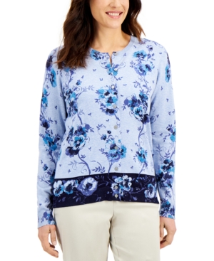 Karen Scott Border Floral-Print Cardigan Created for Macy's