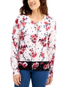 Karen Scott Border Floral-Print Cardigan Created for Macy's