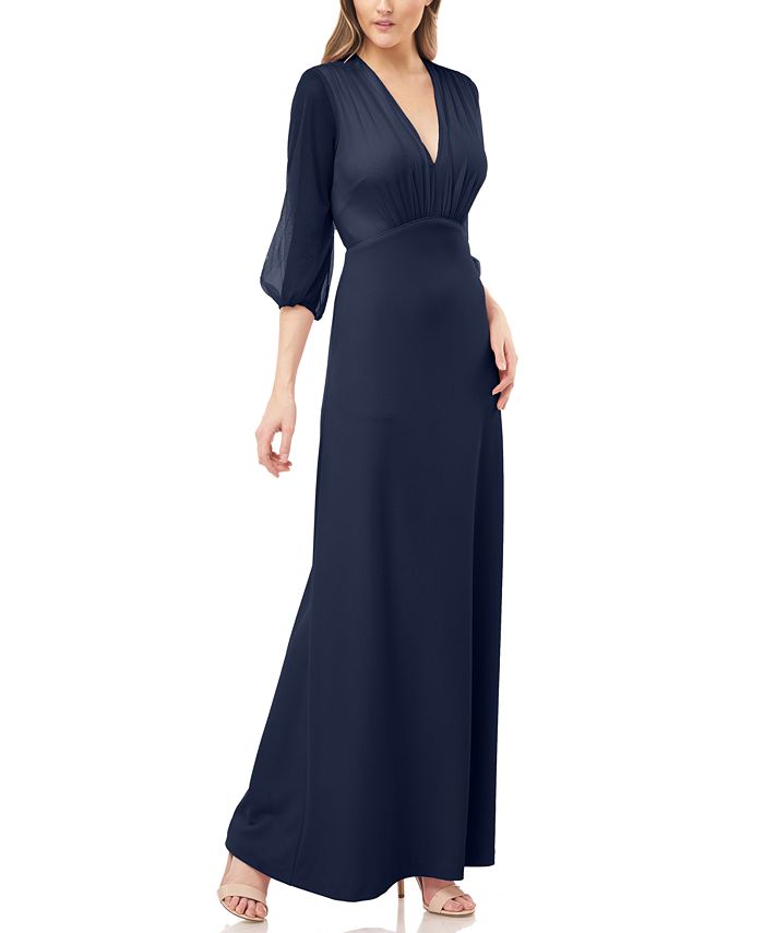 JS Collections Shirred Crepe V-Neck Gown - Macy's