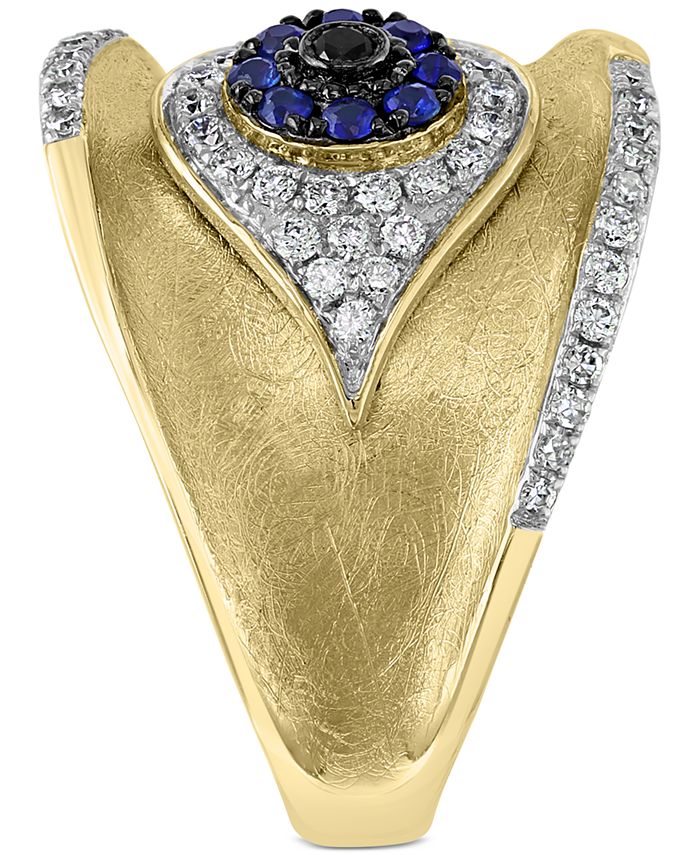 EFFY Collection - Sapphire (1/10 ct. t.w.) & Black & White Diamond (1/3 ct. t.w.) Evil Eye Ring in 14k Gold