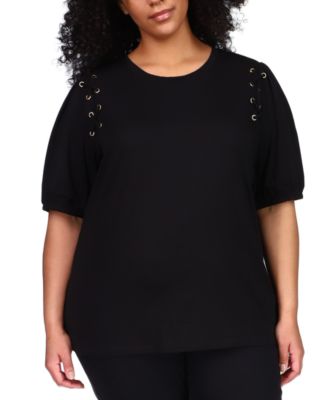 Michael Kors - Plus Size Lace-Up Grommet T-Shirt