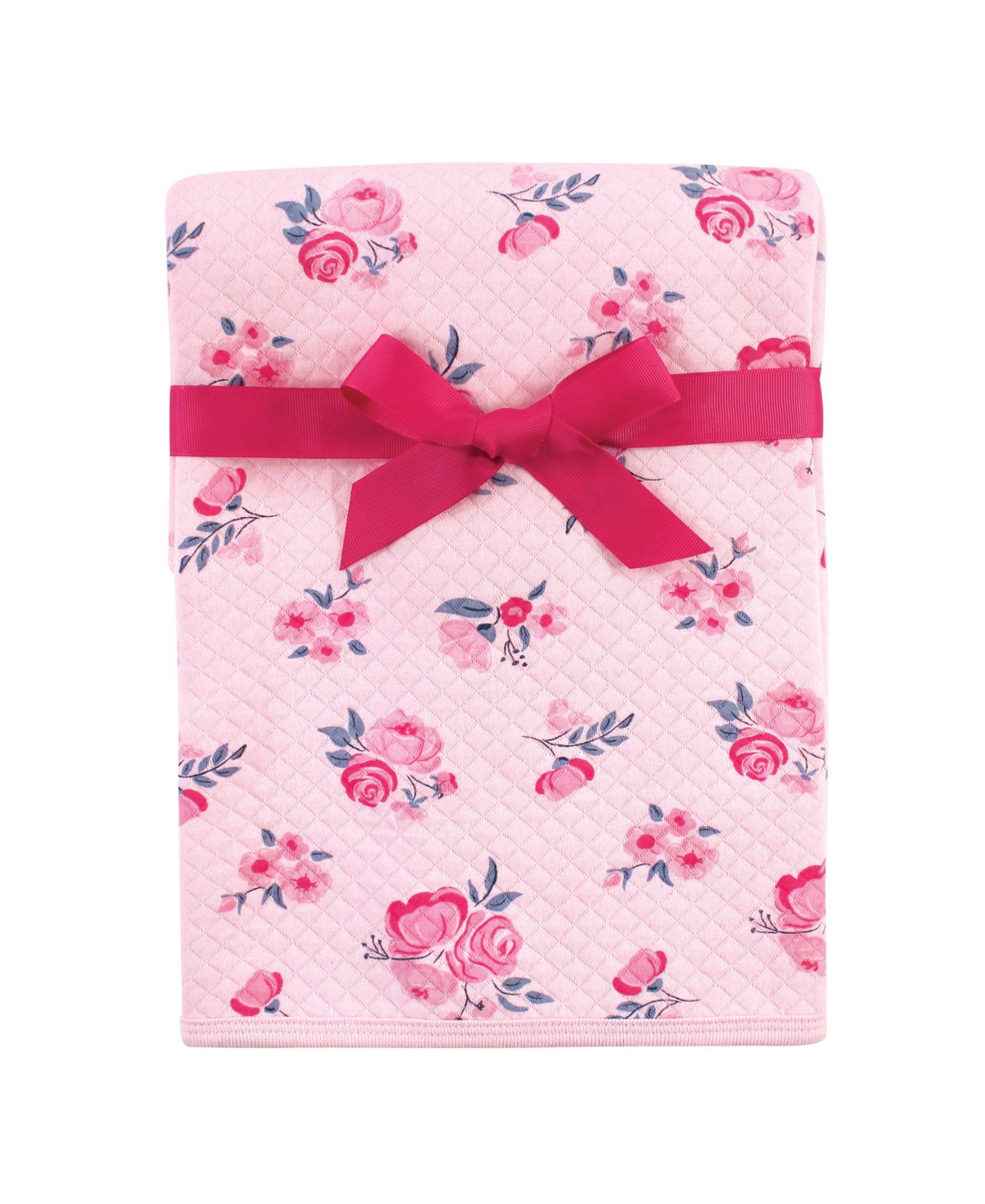 Hudson Baby Infant Girl Quilted Multi-Purpose Swaddle, Receiving, Stroller Blanket, Pink Navy Floral 1-Pack, One Size - Pink navy floral 1-pack
