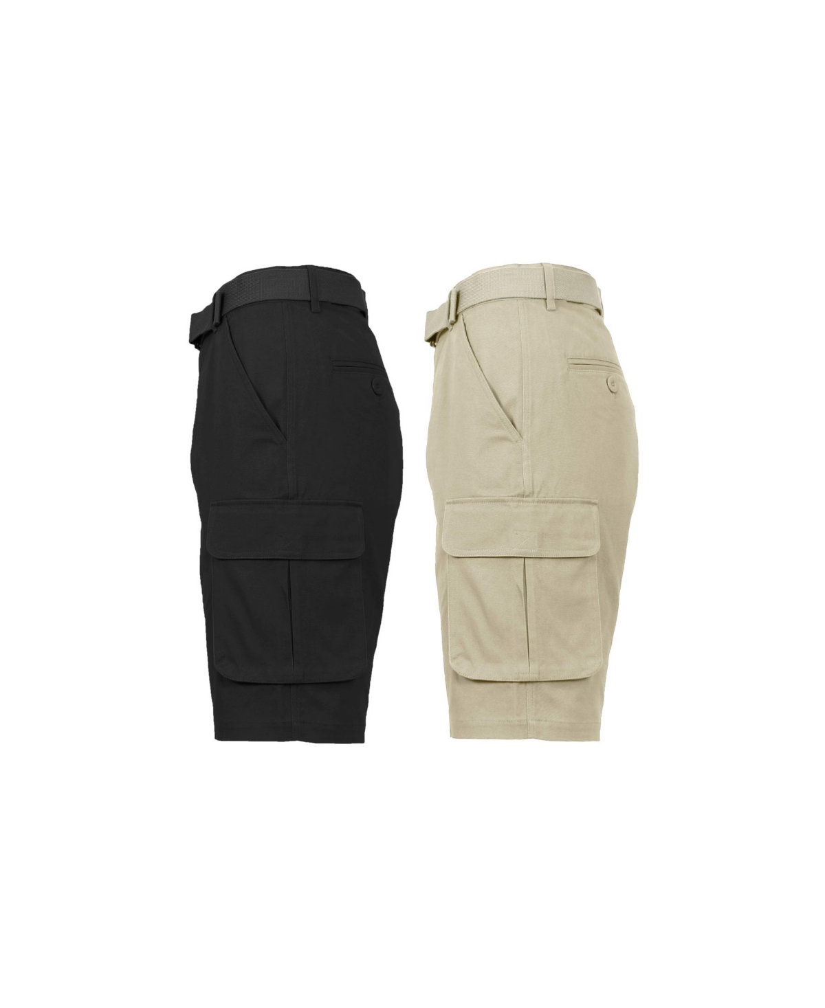 Galaxy By Harvic Men's Flat Front Belted Cotton Cargo Shorts, Pack of 2 - Black-Khaki