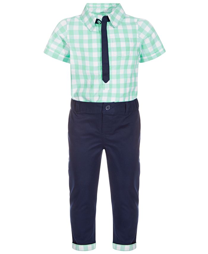First Impressions Toddler Boys Gingham Shirt, Pants & Necktie Set
