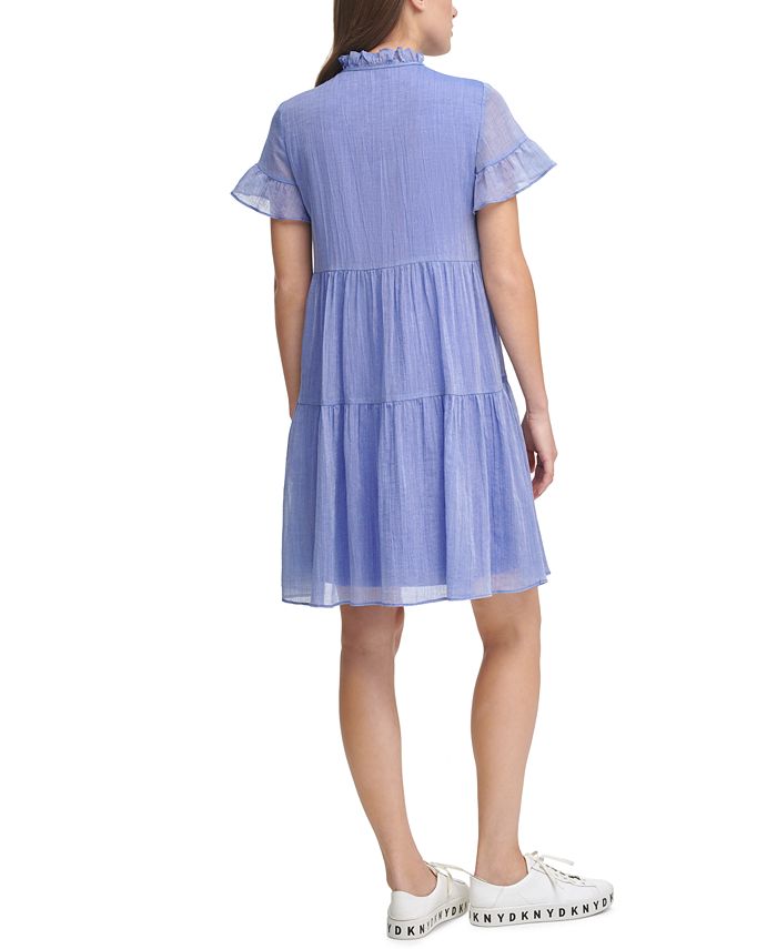 dkny tiered tie neck dress