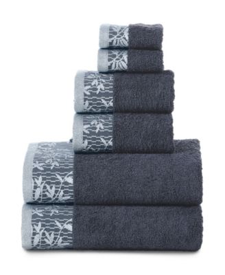 Wisteria Floral Embroidered Jacquard Border Cotton 6 Piece Bath Towel Set