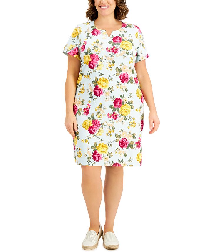 Karen Scott Plus Size Rose Reverie Printed Dress, Created for Macy's ...