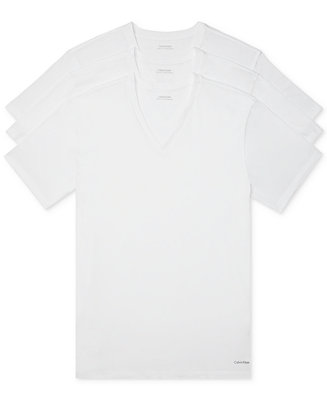3-Pack Macy\'s Undershirts Klein Cotton - Calvin Short-Sleeve Classics V-Neck Men\'s
