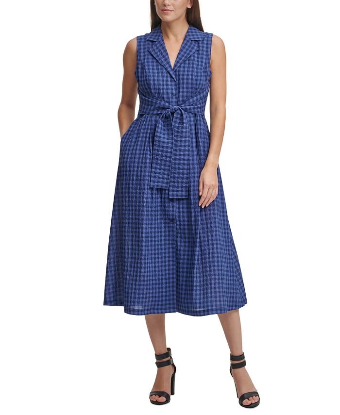 DKNY Checkered Tie-Waist Shirtdress - Macy's