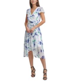 Faux-Wrap Flutter-Sleeve Dress