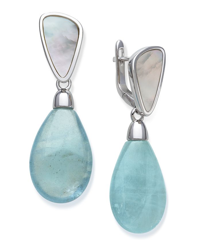 Macy's - Milky Aquamarine and Mother of Pearl Earrings in Sterling Silver