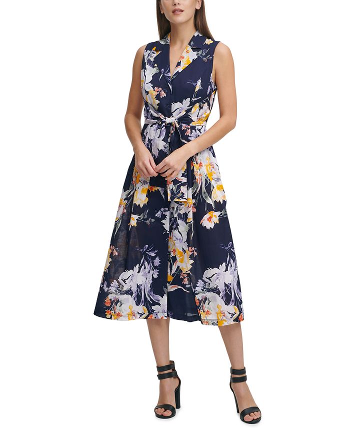 DKNY Floral-Print Tie-Waist Shirtdress - Macy's