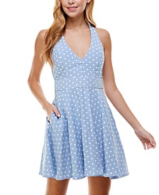 Juniors' Bow-Back Dotted Dress