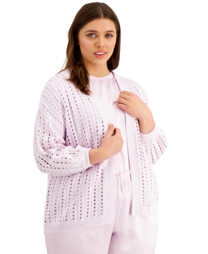 Alfani Plus Size Modern Lounge Eyelet-Knit Cardigan Created for Macy's