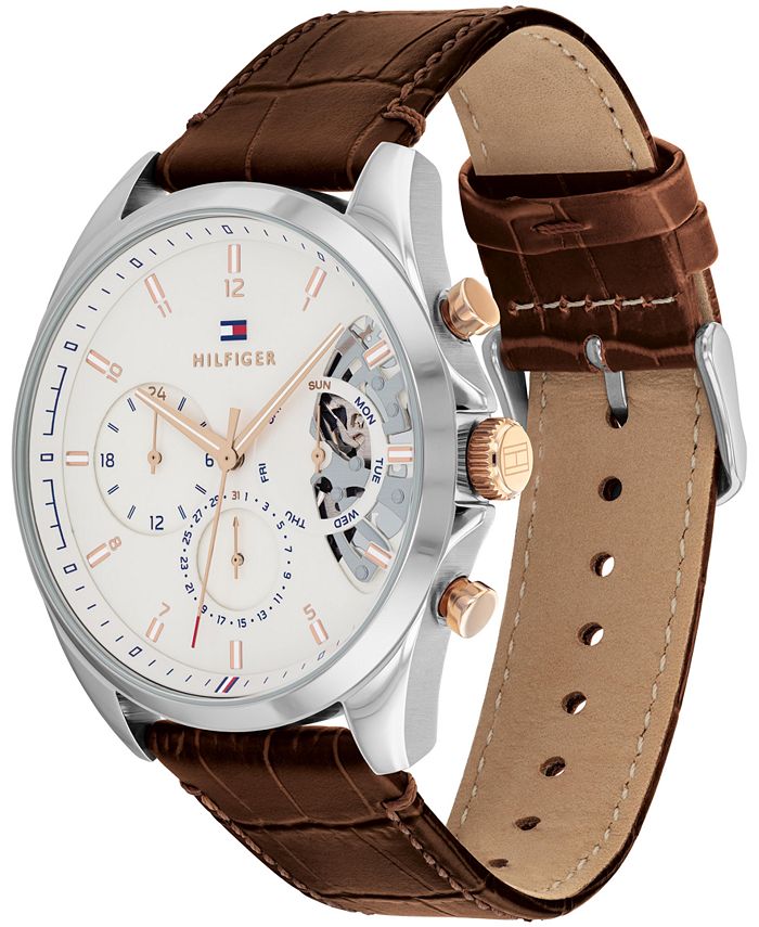 Tommy Hilfiger Men's Brown Leather Strap Watch 44mm Macy's