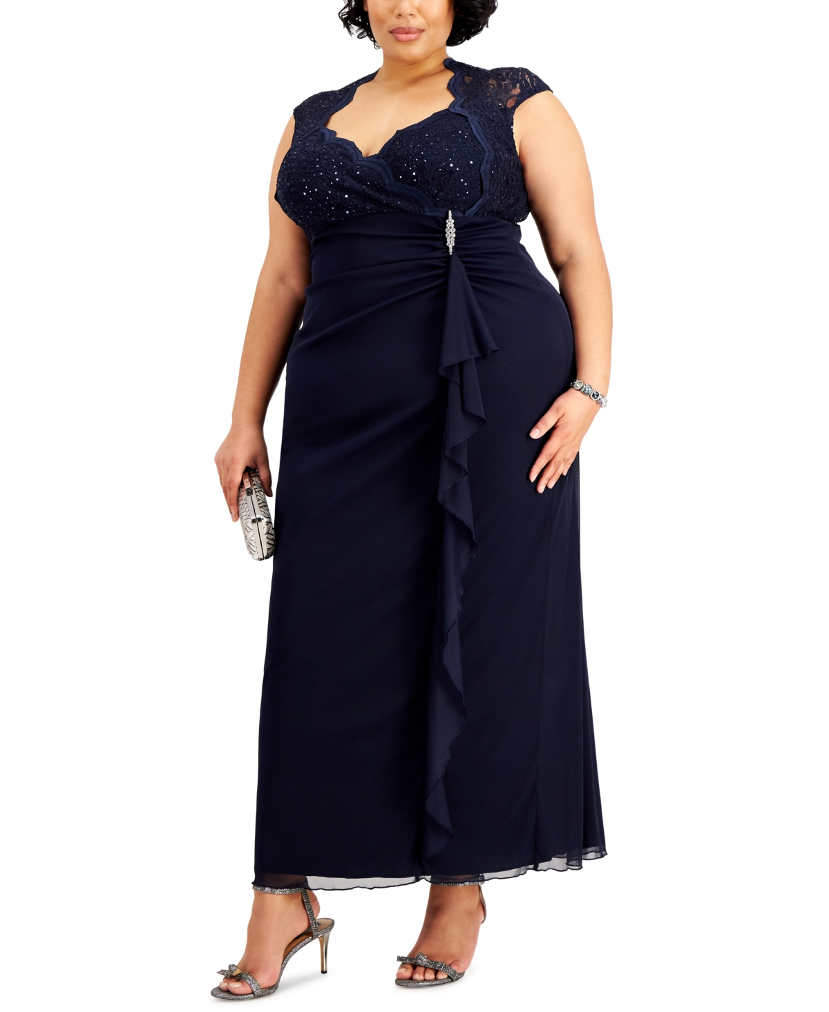 Plus Size Sequin-Detail Dress - Navy