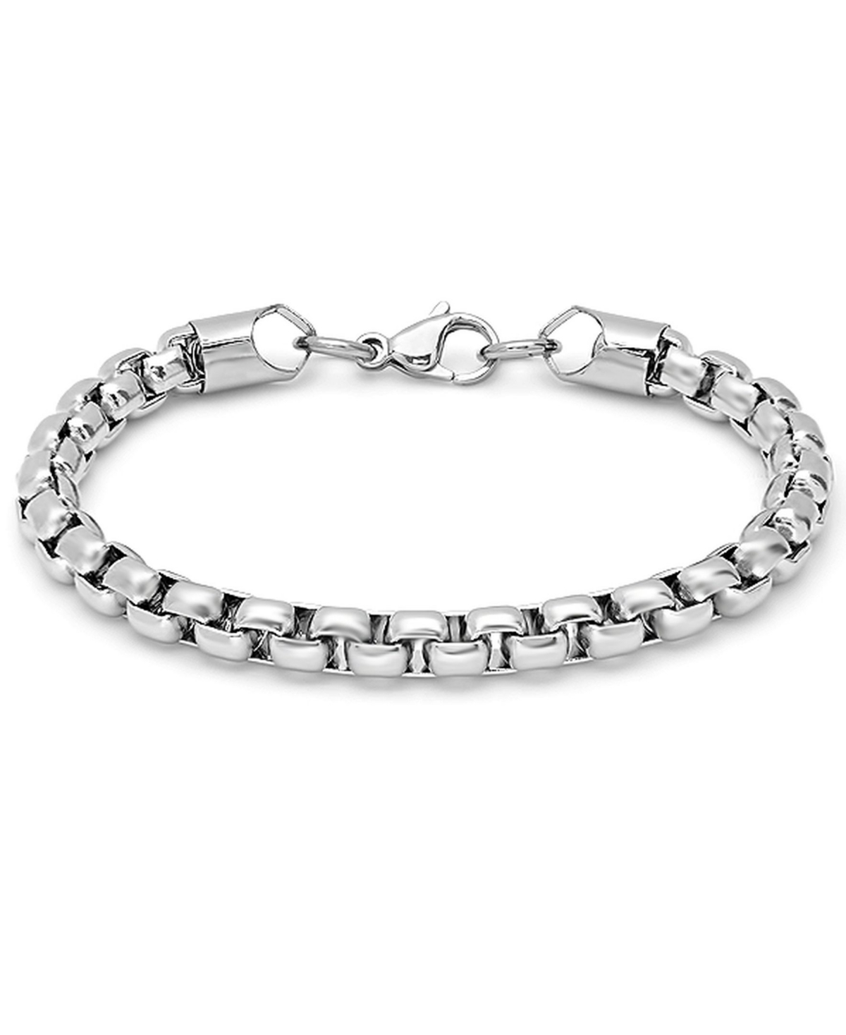 Men's Stainless Steel Thick Round Box Link Bracelet - Silver